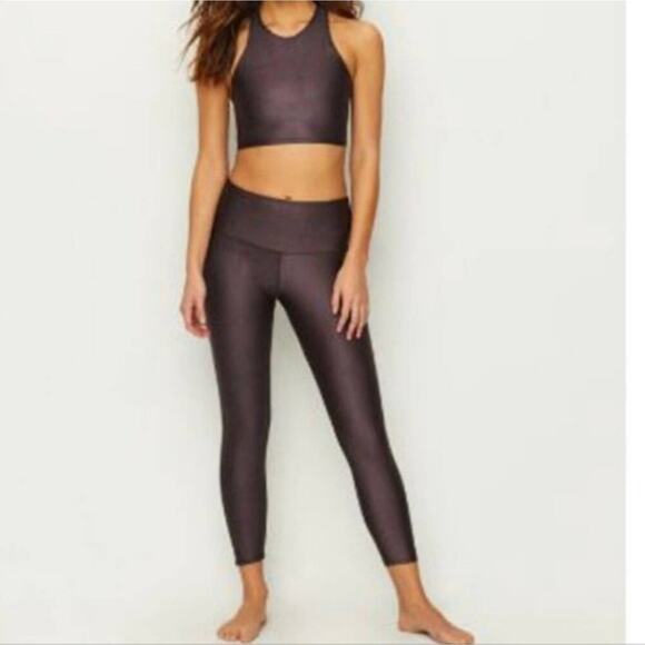 Onzie FLOW High Rise Plum Purple Sparks Iridescent Ankle Athletic Leggings S/M - Picture 2 of 12